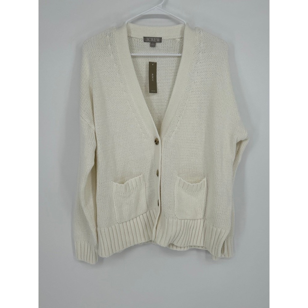 J.Crew 100% Cotton Knit Cardigan Womens Medium NWT Preppy Coastal Grandmother
